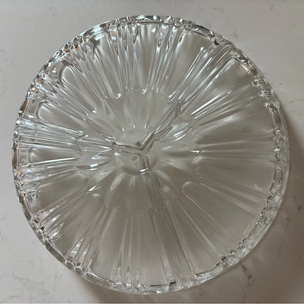 Vintage Clear‎ Glass 3-Part Circular Divided Serving Relish Condiment Dish 8”